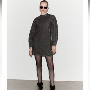 & Other Stories Mock neck denim mini dress featuring topstitched detailing. NWT